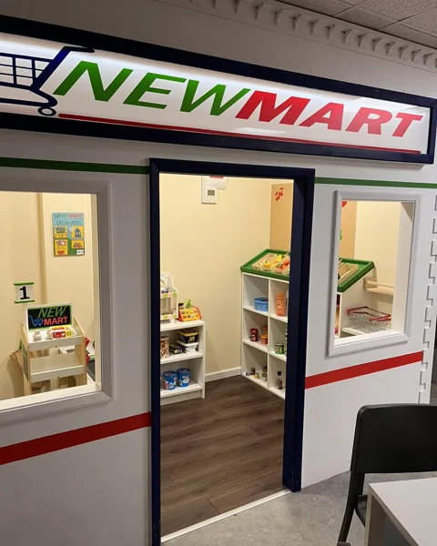 The child-sized Newmart shopfront at Let’s Pretend